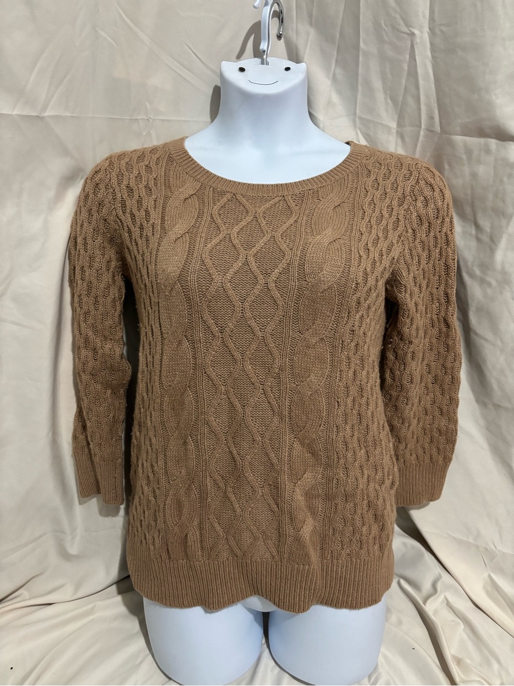 LOFT Camel Cable Knit Scoop Neck Sweater